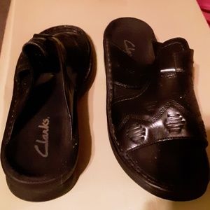 Clark's sandles, black slip on.